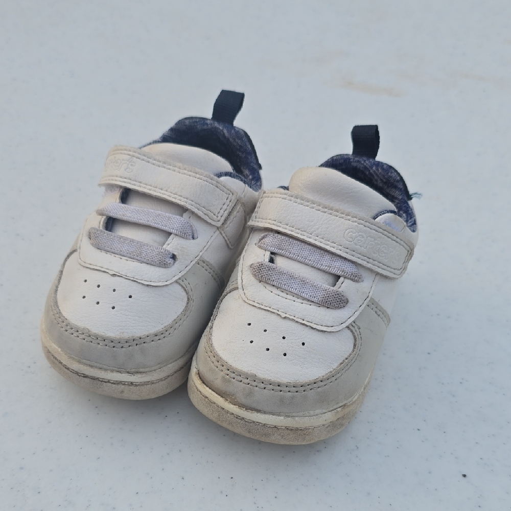 Carter's White and Blue Baby Walker Shoes Velcro Closure